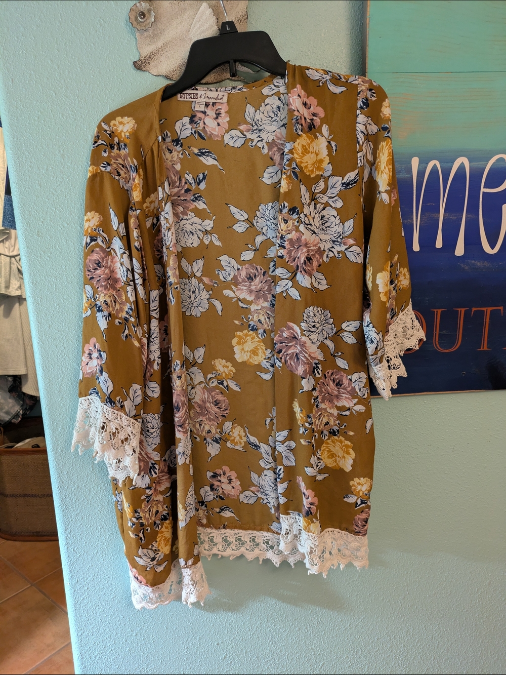 Gypsies & Moondust Mustard Floral Kimono Jacket
